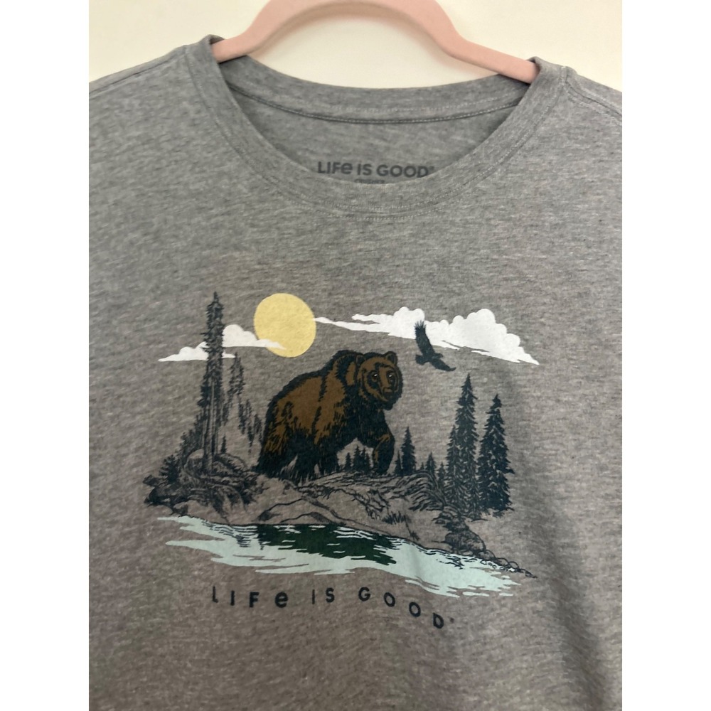 Life is Good Men's Grizzly Bear Forest Crusher Short Sleeve Tee Medium Gray - Picture 2 of 7
